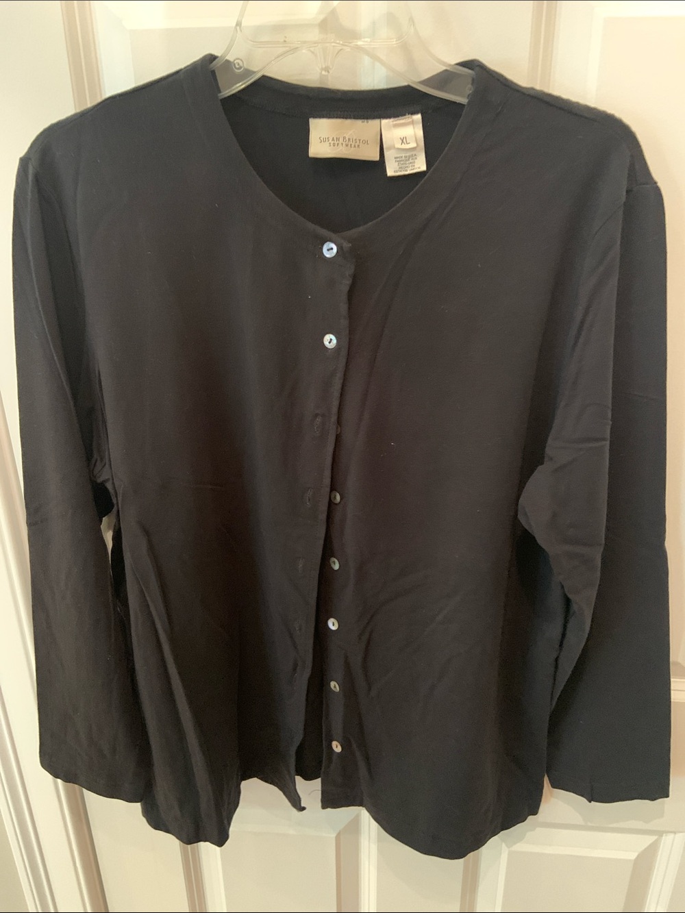 Susan Graver Black Long-Sleeve Button-Front Top